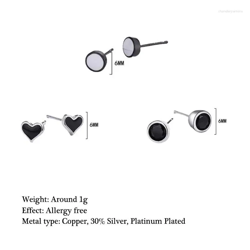 Stud Earrings Lovely Tiny Heart & Round Shaped Epoxy Resin Zircon Fashion Silver Plated Ear Accessories Jewelry For Women Girls