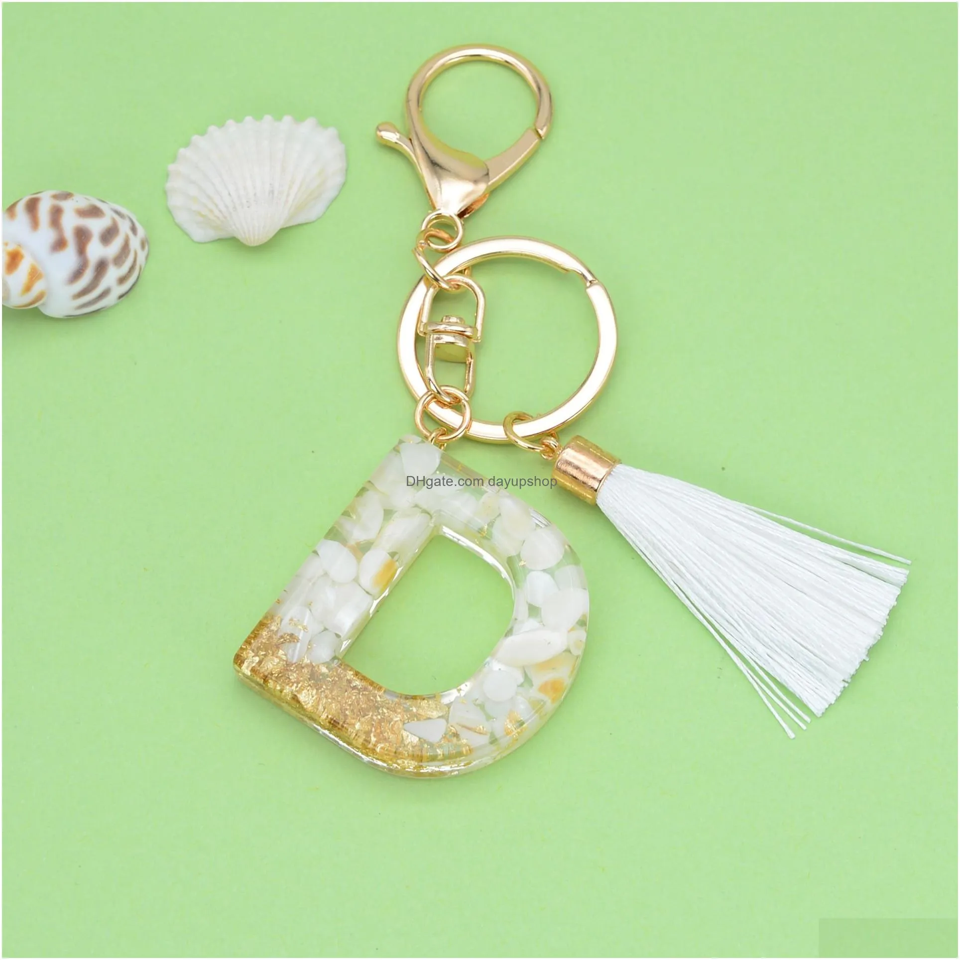 Key Rings Initial Keychain Fashion White Chains For Women Girls Letter Keychains With Tassel Charms Handbags Backpacks Drop Delivery Dhlsx