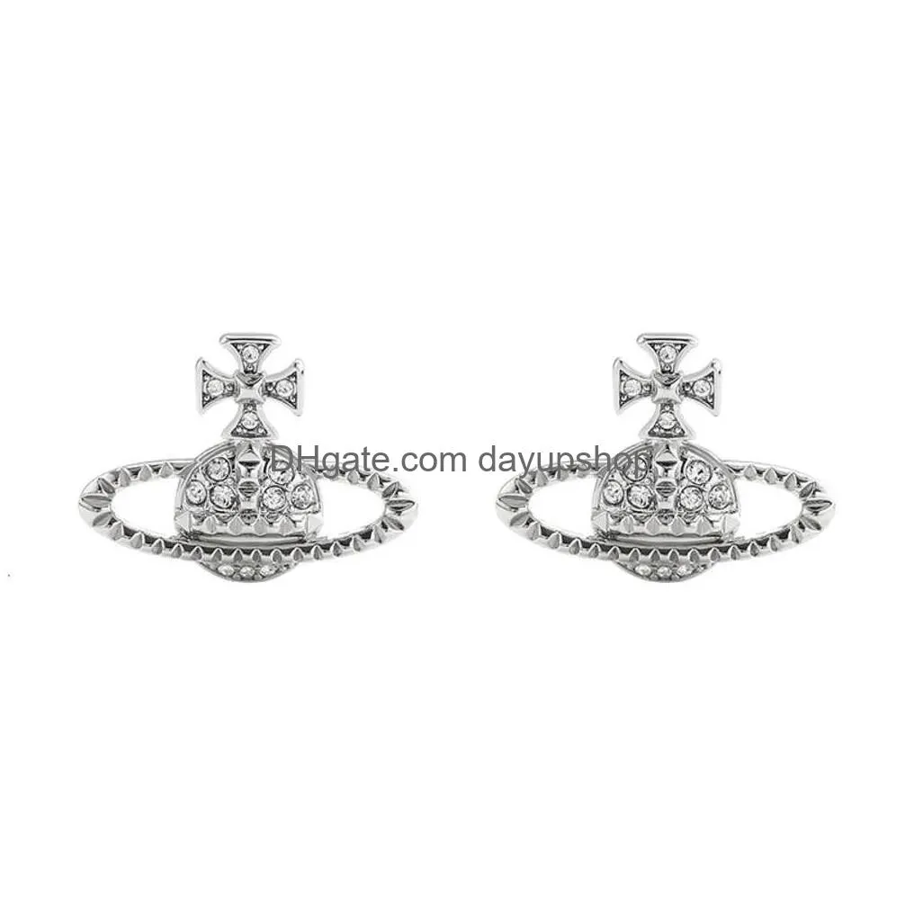 Stud Quality Designer High New With Diamonds Unique And End Earrings Light Western Empress Dowagers Instagram Versatile Sier Needle D Dhrc7