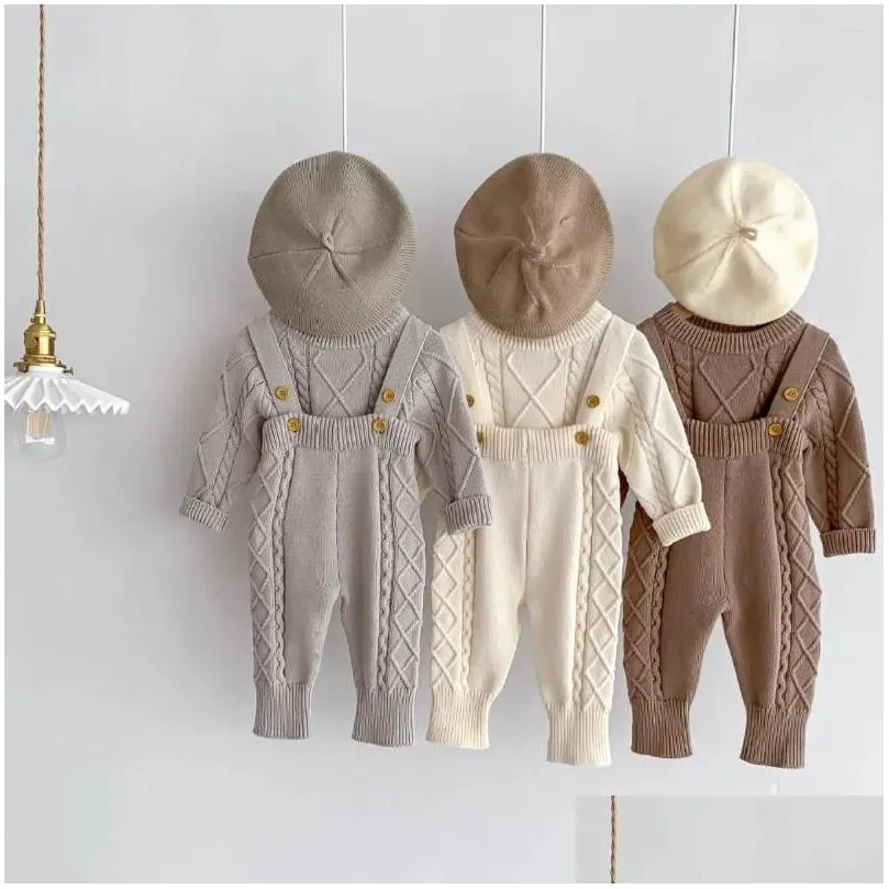 Clothing Sets 2023 Baby Fall/Winter Twist Knitted Suspenders Set Girl Boy Pullover Sweater Jumpsuit Born Clothes Outfit Items