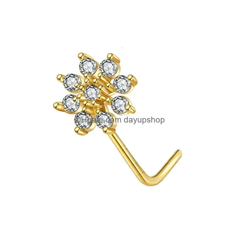 Nose Rings & Studs L Shape Ring Gold Sier Screw S Pin Cz Butterfly Heart Moon Flower Piercing Jewelry For Women Men 230325 Drop Deliv Dh5Wl