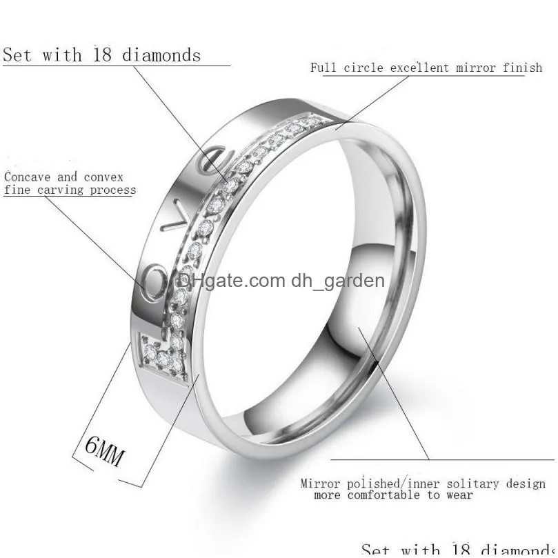 Wedding Rings Stainless Steel Couple Engagement For Women Men Crystal I Love You Ring Promise Designer Jewelry Gift Drop Del Dhgarden Dhp4N