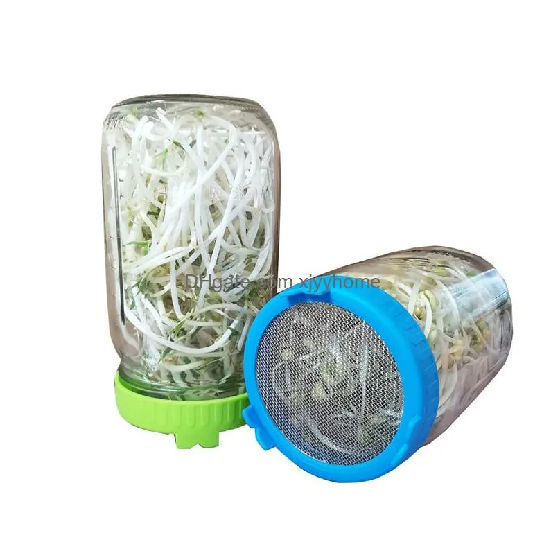 Colanders & Strainers Plastic Sprouting Lid With Stainless Steel Sn Mesh Er For 86Mm Wide Mouth Mason Sprout Jars Germination Strainer Dhxrc