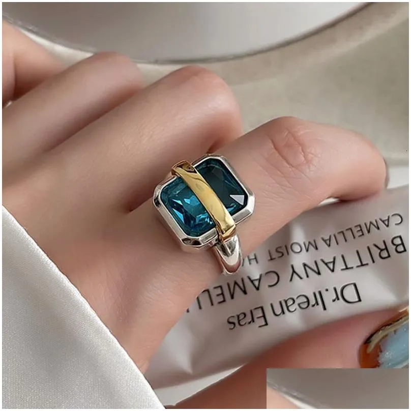 Wedding Rings Foxanry Fashion Blue Zircons Engagement Rings for Women Couples Vintage Handmade Irregular Geometric Party Jewelry Gifts