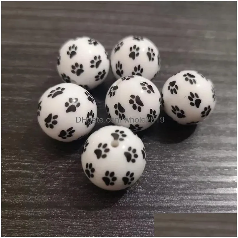 Alloy Beads Newest Wholesale 20Mm 100Pcs/Bag Acrylic Solid Print Little Paw For Fashion Necklace/Jewelry Drop Delivery Jewelry Loose Dhxye