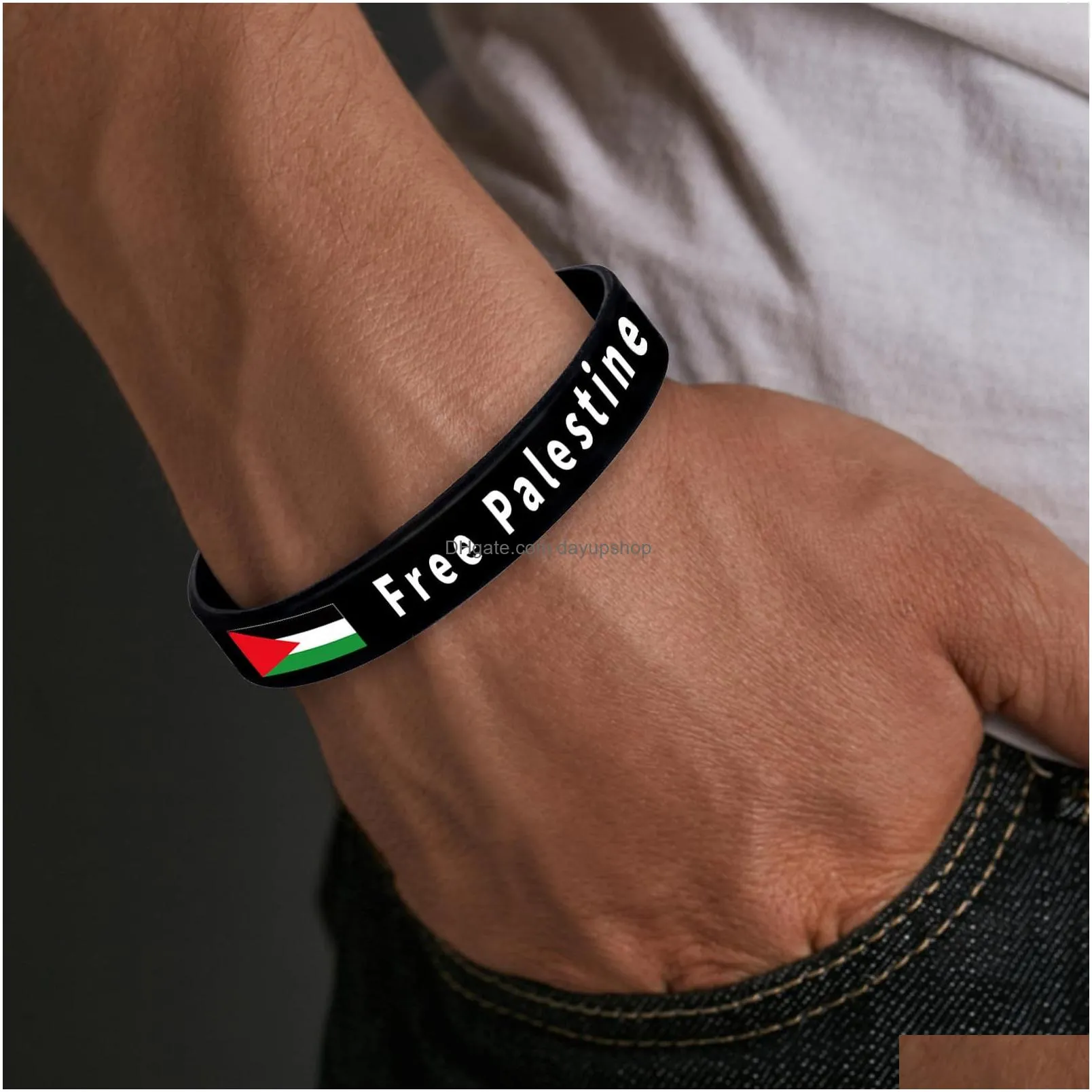 Identification Palestine Flag Bracelets Stand With Gaza Support Arabic Dom For Palestinians Sile Cuff Wristbands Drop Delivery Jewelr Dha1C