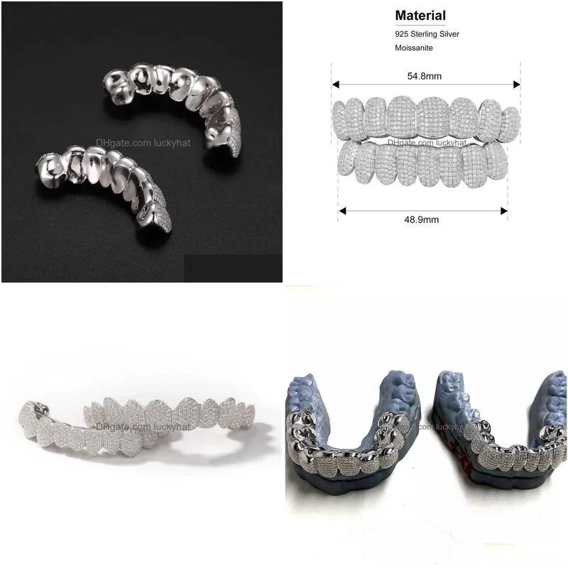 Grillz, Dental Grills Exclusive Customization Moissanite Teeth Grillz Iced Out Hop 925 Sier Decorative Braces Real Diamond Bling Toot Dh8Xr