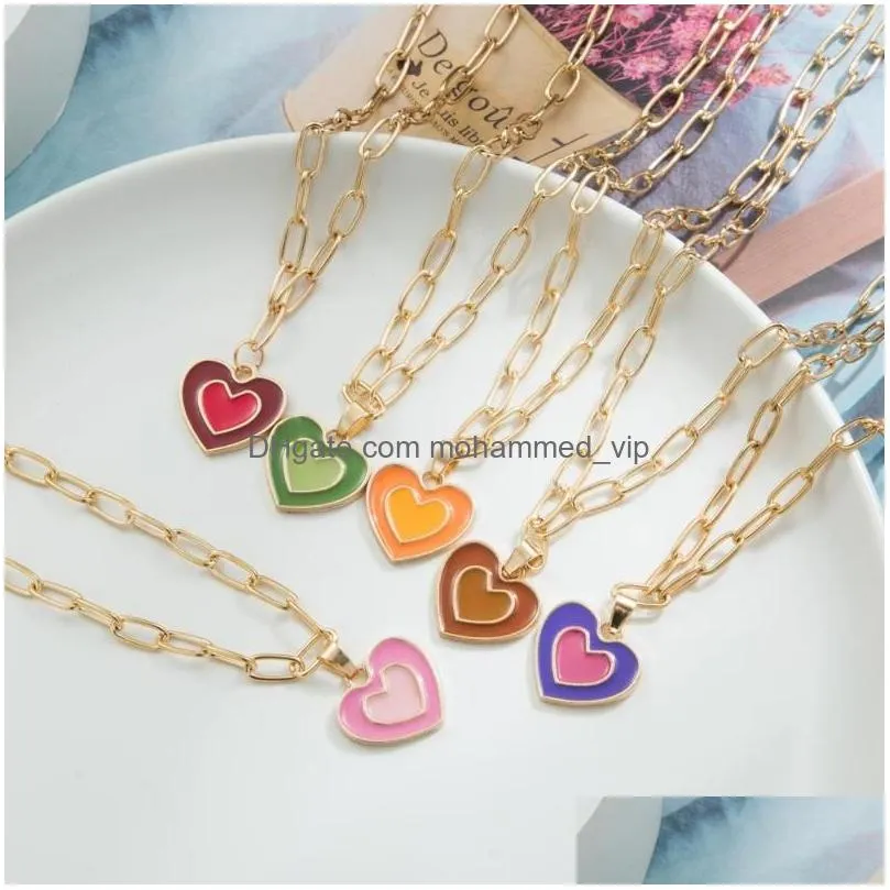 pendant necklaces vintage colorful multilayered heart necklace for women couples lovers fashion gold color chain gifts jewelry