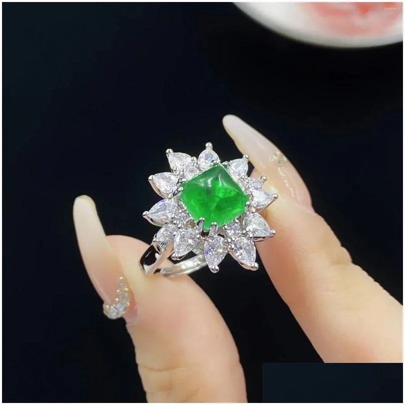 Chains Emerald Sugar Tower Back Cover Princess Full Diamond Open Ring Women`s Temperament Pendant Earrings Set