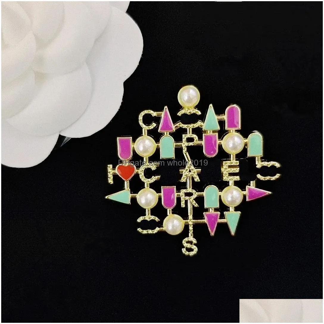 Pins, Brooches Pins Colorf Adhesive Pearls Designer For Women Brand Copy With Stamp Clothing Accessory Copper Drop Delivery Jewelry Dh2S6