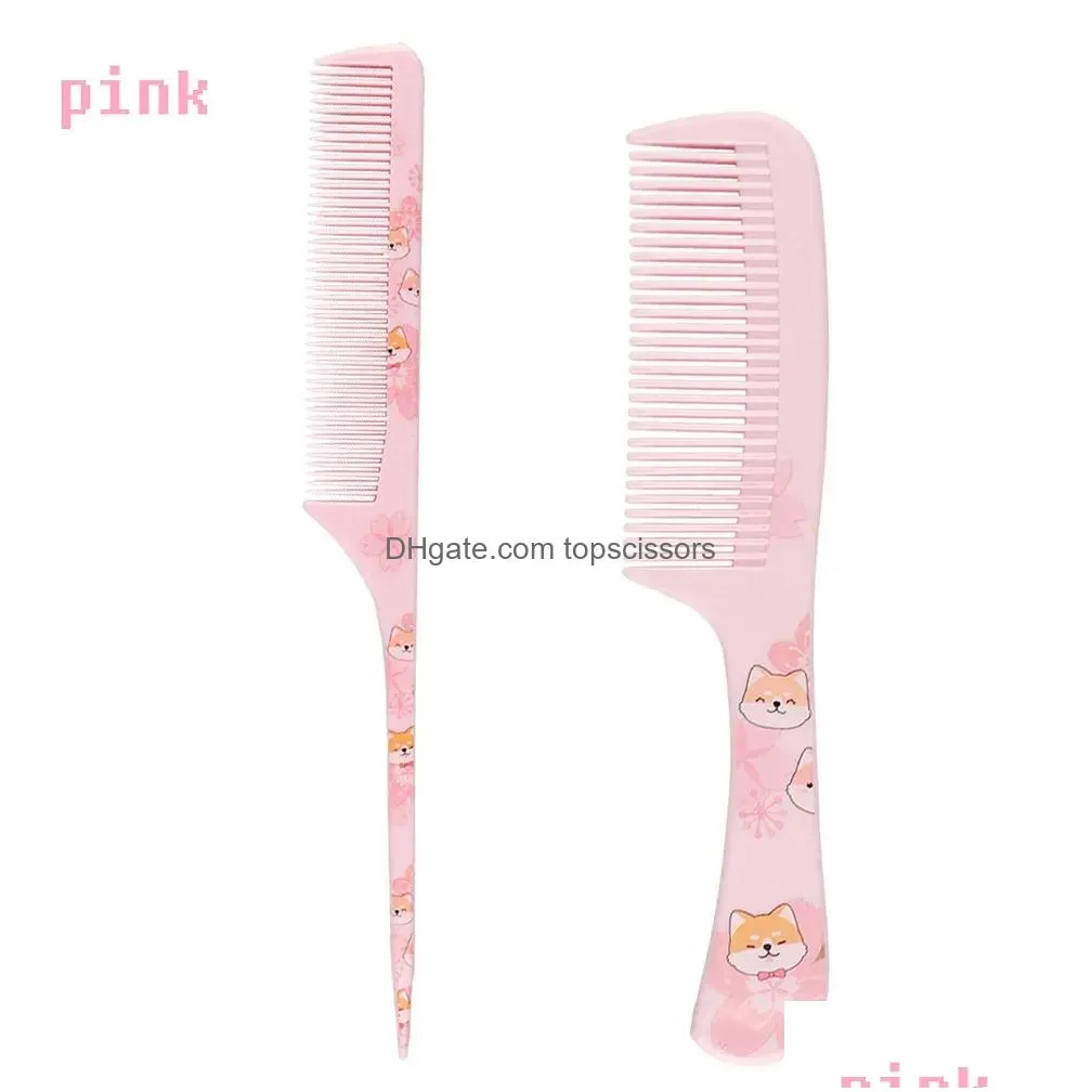 Hair Accessories Pink Famous Creative Pp Printing Puppy Cat Styling Family Student Pointed Tail Comb Wide Teeth Flat 2-Piece Set Drop Dhxrr