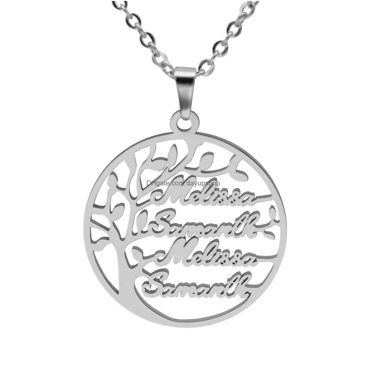 Chokers Personalized Necklace With Family Names Tree Of Life Design Stainless Steel Gold Plated Birthday Drop Delivery Jewelry Necklac Dhozh