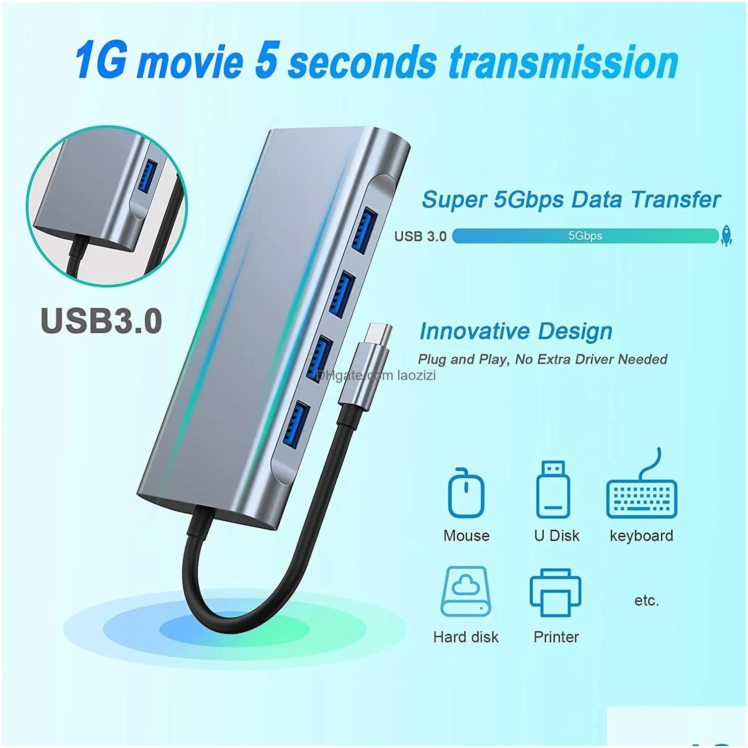 11 in 1 usb hub docking station adapter with 4k vga type c pd ethernet rj45 port sd/tf cards 3.5 mm aux compatible macbook