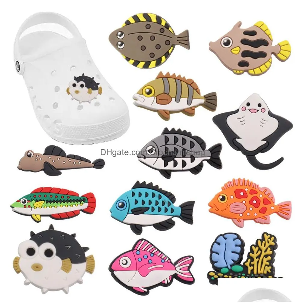 Shoe Parts & Accessories Moq 20Pcs Pvc Deep Sea Fish Charms Sandals Shoes Decoration Hole Slipper Ornaments Drop Delivery Dhh8K