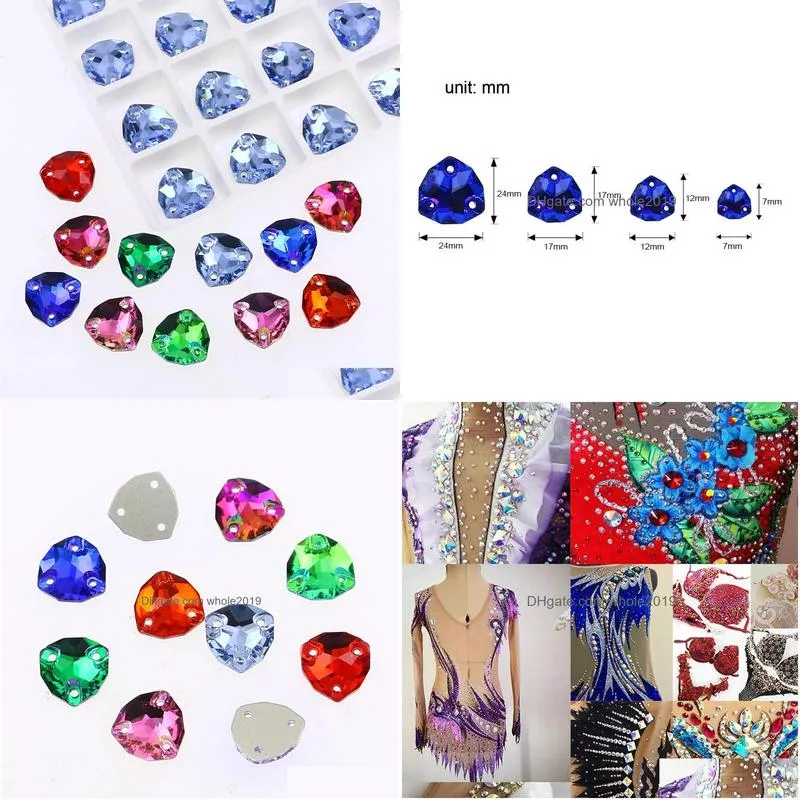 Rhinestones 28Pcs Fat Triangle Crystal All Color Sew On Stones Glass Flatback Sewing Rhinestone For Clothes Drop Delivery Jewelry Loo Dhkdu