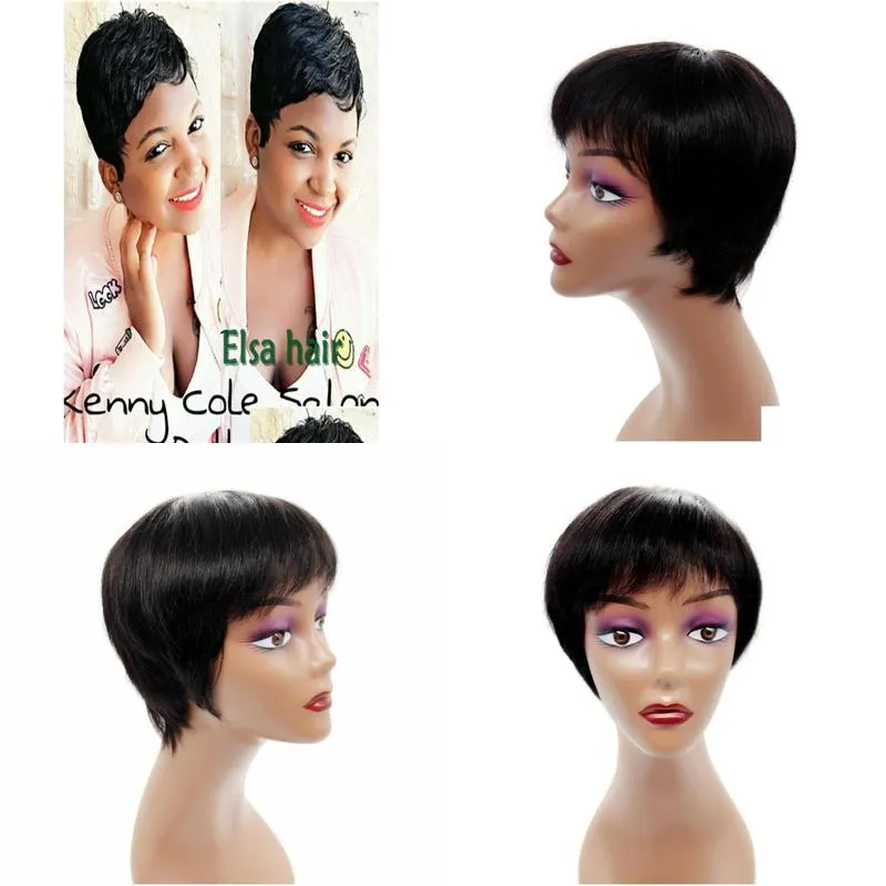 Short Bob Straight Human Hair Capless Wigs For Black Women Machine made Brazilian pixie cut wig7865709