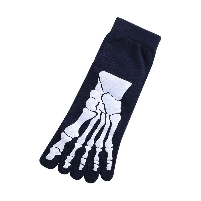 New Whole-5 Colors Punk Rock Men`s 3D Print Terror Skeleton Toe Socks Hip Hop Scary Skull Five Finger Odd Sox Bone Male S254O