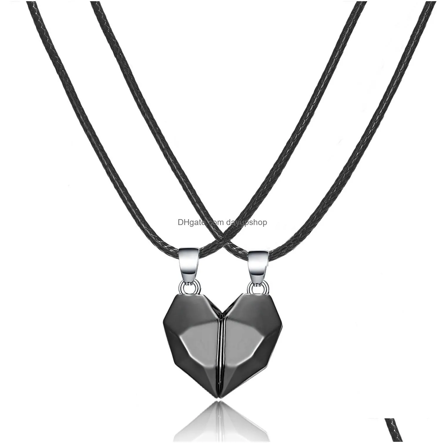 Chokers Couple Lover Necklace Set Black And White Love Stitching Magnetic Valentines Day Drop Delivery Jewelry Necklaces Pendants Dhlce