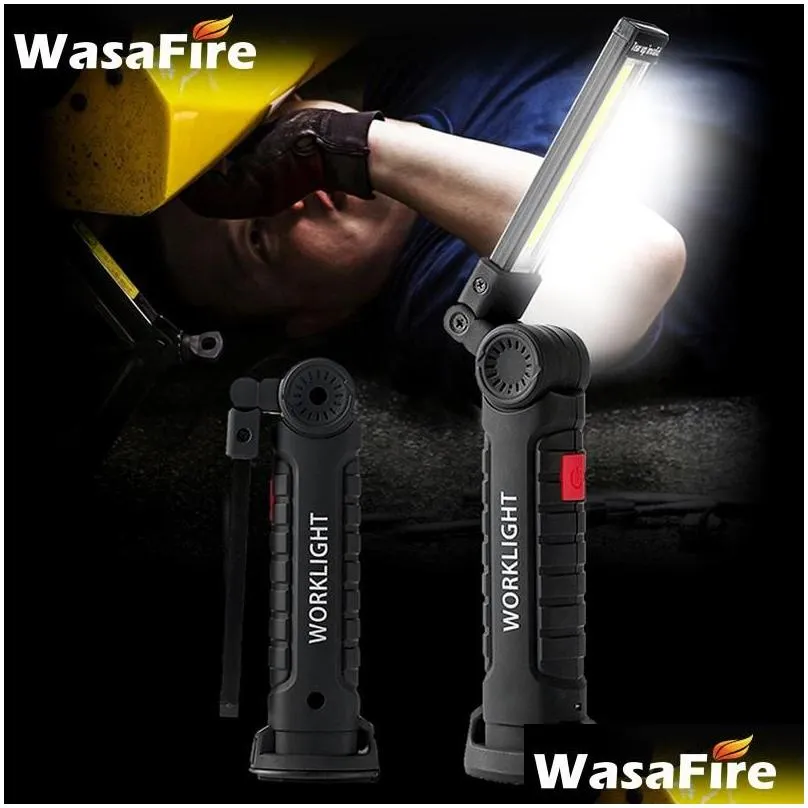 Flashlights Torches Cob Led Usb Rechargeable Portable Work Light Magnetic Base Hanging Lamp With Battery Cam Drop Delivery Dhmn3