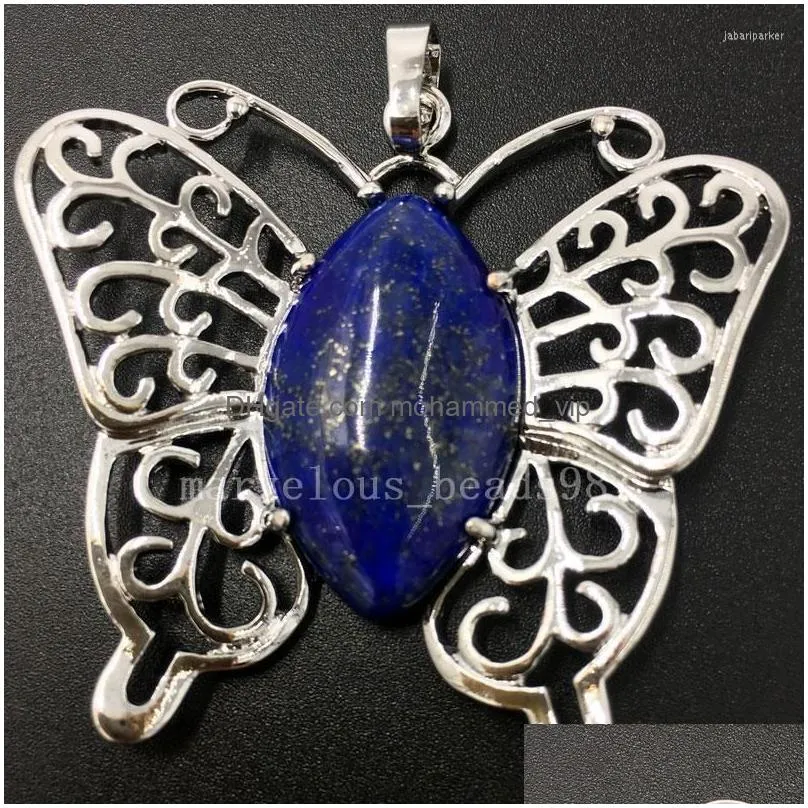 pendant necklaces malachite lapis lazuli cherry quartz tiger eye crystal opal blue sand jaspe aventurine howlite butterfly bead 1pcs