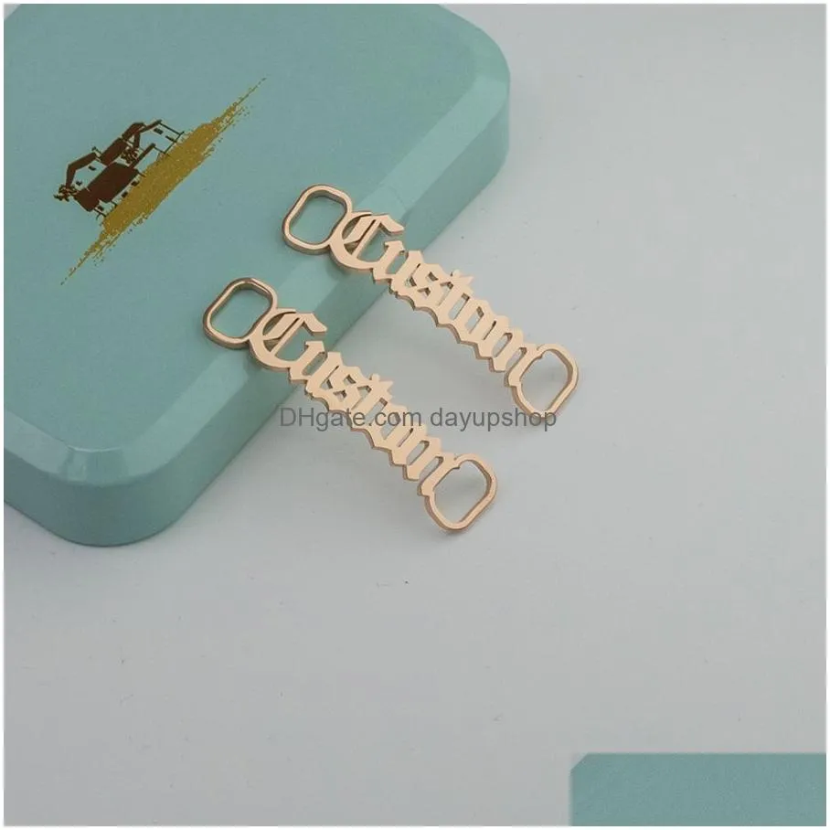 Charms Personalized Name Shoe Buckle Rope Decoration Charm Customized Initial Letters Jewelry Stainless Steel Shoelaces Drop Delivery Dhcyv