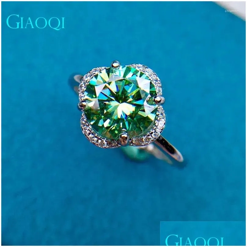 Cluster Rings GIAOQI Original Silver 14K White Gold Plated 2 Genuine Pass Diamond Selector Green Moissanite Bud Ring Female Jewelry