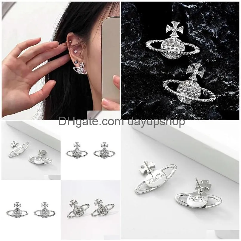 Stud Quality Designer High New With Diamonds Unique And End Earrings Light Western Empress Dowagers Instagram Versatile Sier Needle D Dhrc7