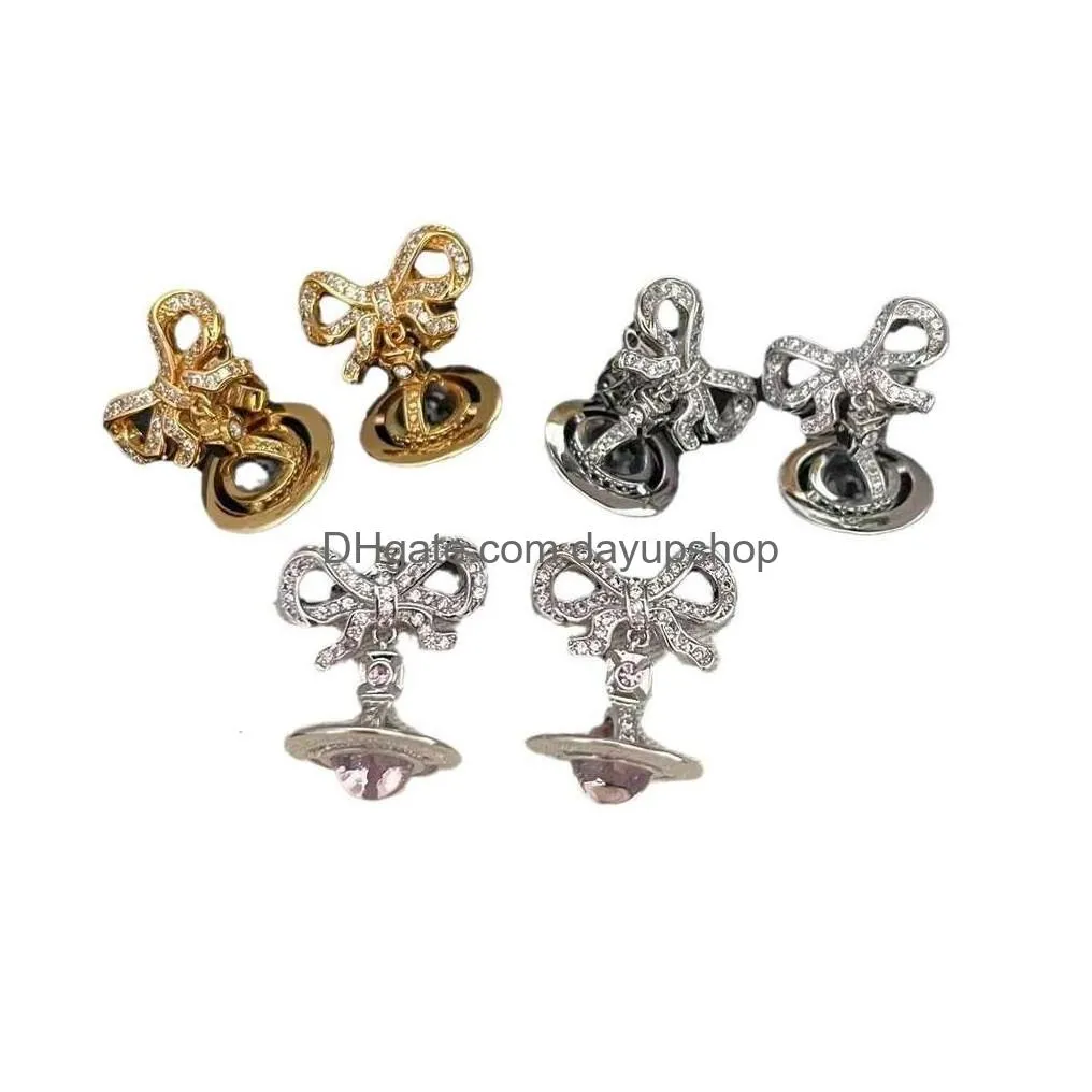 Charm Quality Designer High Empress Dowager Xis Three-Nsional Bow Crystal Earrings Light Fashionable Temperament Simple Versatile And Dhjcd