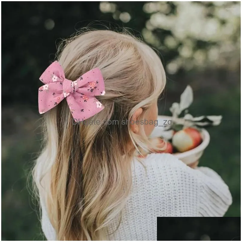 Hair Accessories 10pcs/lot Sweet Bowknot Clips For Soft Cotton Printing Hairpins Girls Hairgripe  Baby Headwear