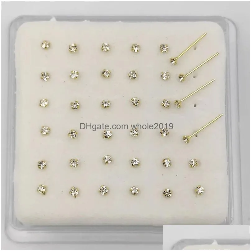 Pins, Brooches Jewelry 925 Sterling Sier Nose Stud Clear Crystal Pin Piercing 36Pcs/Pack Drop Delivery Dhjxq