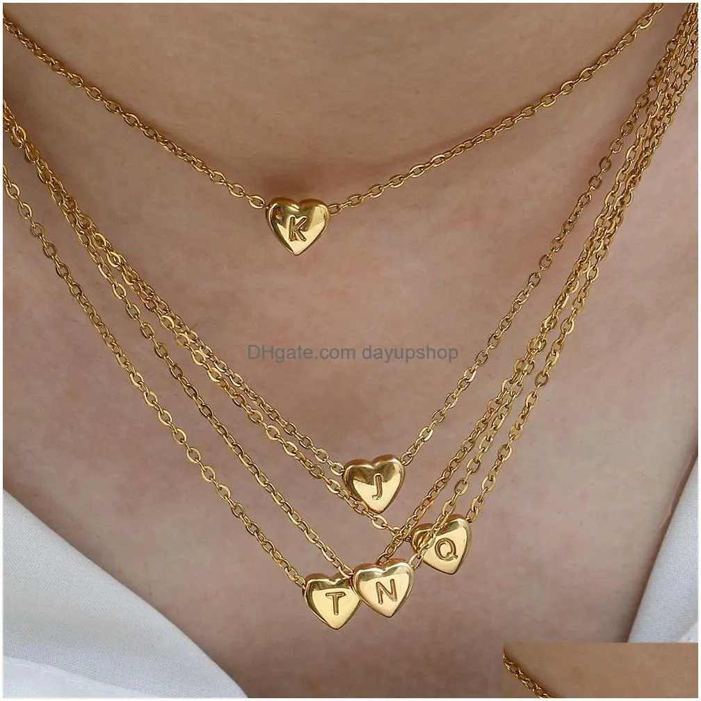 Pendant Necklaces Ladies Minimalist Small Love Initial Necklace Jewelry Stainless Steel 18K Gold Plated Mini Heart Shape Letter Drop D Dhe8M