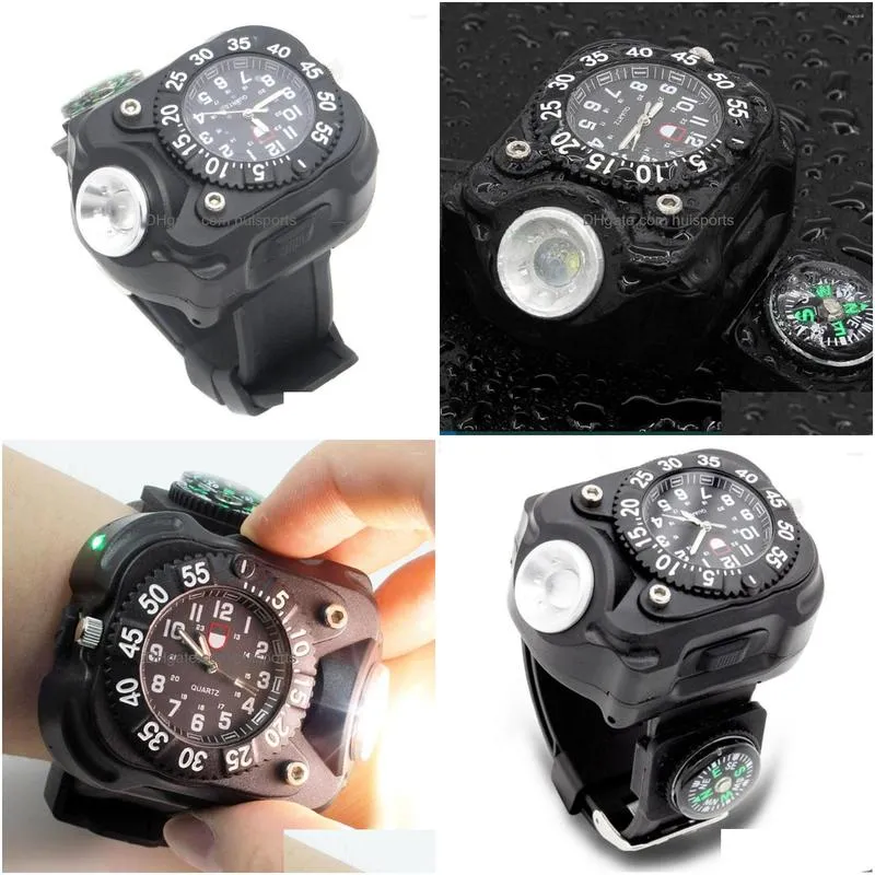 Flashlights Torches Outdoor Watch Tactical Rechargeable Led Wristlight Waterproof Wrist Lighting Lamp With Compass Drop Delivery Spo Dhsre