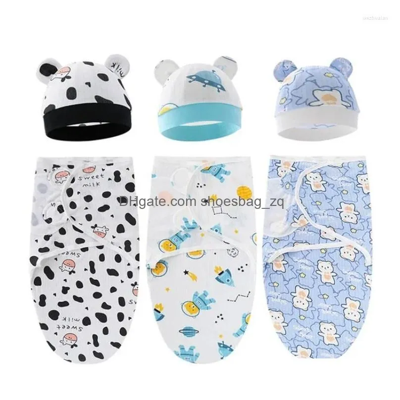 Blankets Summer Born Baby Boys Girls Head Neck Protector Cotton Sleeping Bag With Hat Set Swaddle Thin Breathable For 0-6 Months