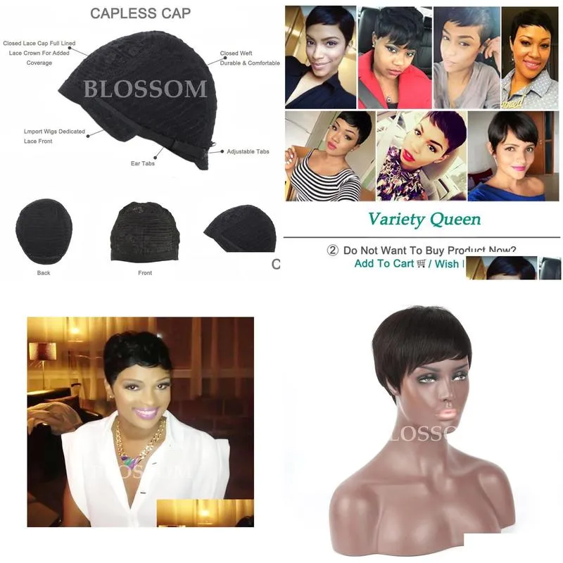 100 Human Natural Hair Web Celebrity Short Layered Cut Wigs For Black Women African American Short Pixie Cut Glueless Bob Wigs4689493