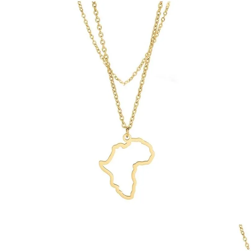 10PCS Small Hollow  Map Necklace Stainless Steel Outline African Continent Pendant Collar Choker Women Minimalist Hometown Country Clavicle