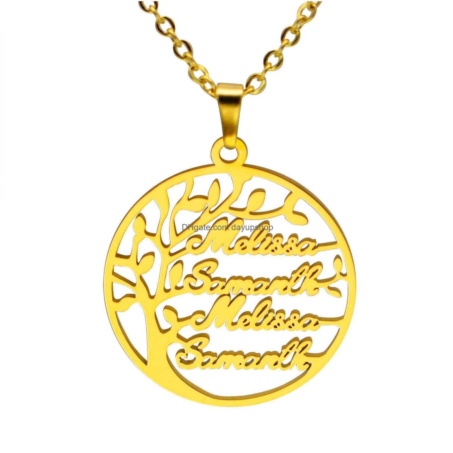 Chokers Personalized Necklace With Family Names Tree Of Life Design Stainless Steel Gold Plated Birthday Drop Delivery Jewelry Necklac Dhozh