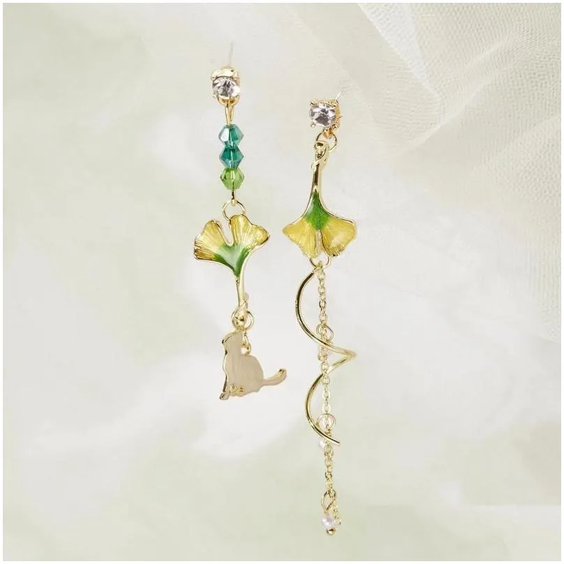 Dangle Earrings Vintage Cloisonne Asymmetric Blue Flower Pendant For Women Fashion Enamel Blossom Drop Party Jewelry