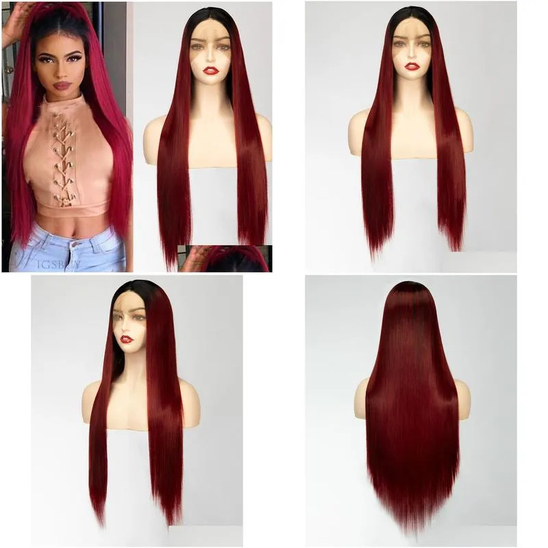 Before the sale of lace wig African women in Europe and the United States wig burgundy T color long straight hair chemical fiber hair