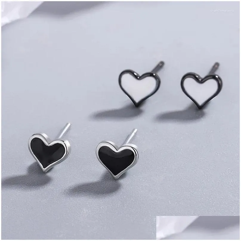 Stud Earrings Lovely Tiny Heart & Round Shaped Epoxy Resin Zircon Fashion Silver Plated Ear Accessories Jewelry For Women Girls