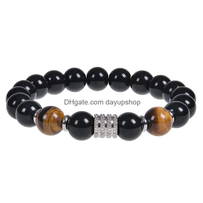 Charm Bracelets Natural Tiger Eye Stone Braid Volcanic Bracelet Elastic Rope Birthday Drop Delivery Jewelry Dhaoh