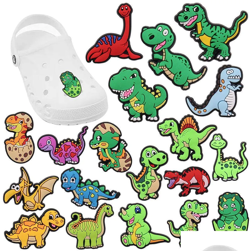 Wholesale 100Pcs PVC Animals Dinosaur Garden Shoe Buckle Decorations For Children Charms Button Clog Backpack Ornaments Accessories