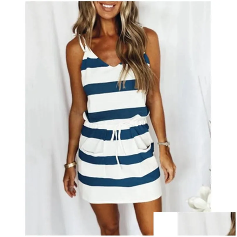 Basic & Casual Dresses Women Dress Sling Wide Striped Vest Long Ladies 2021 Summer Fashion Outdoor Beach Comfy Female Wear Drop Deliv Dhoxl