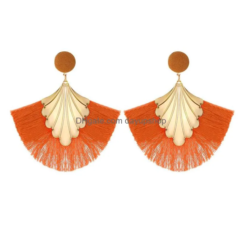 Dangle & Chandelier New Bohemia Fan Shaped Tassel Earrings For Women Exaggerated Big Statement Fringed Vintage Drop Delivery Jewelry Dhgoc