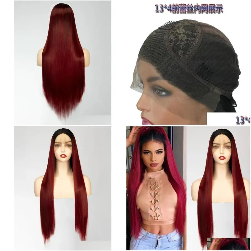 Before the sale of lace wig African women in Europe and the United States wig burgundy T color long straight hair chemical fiber hair