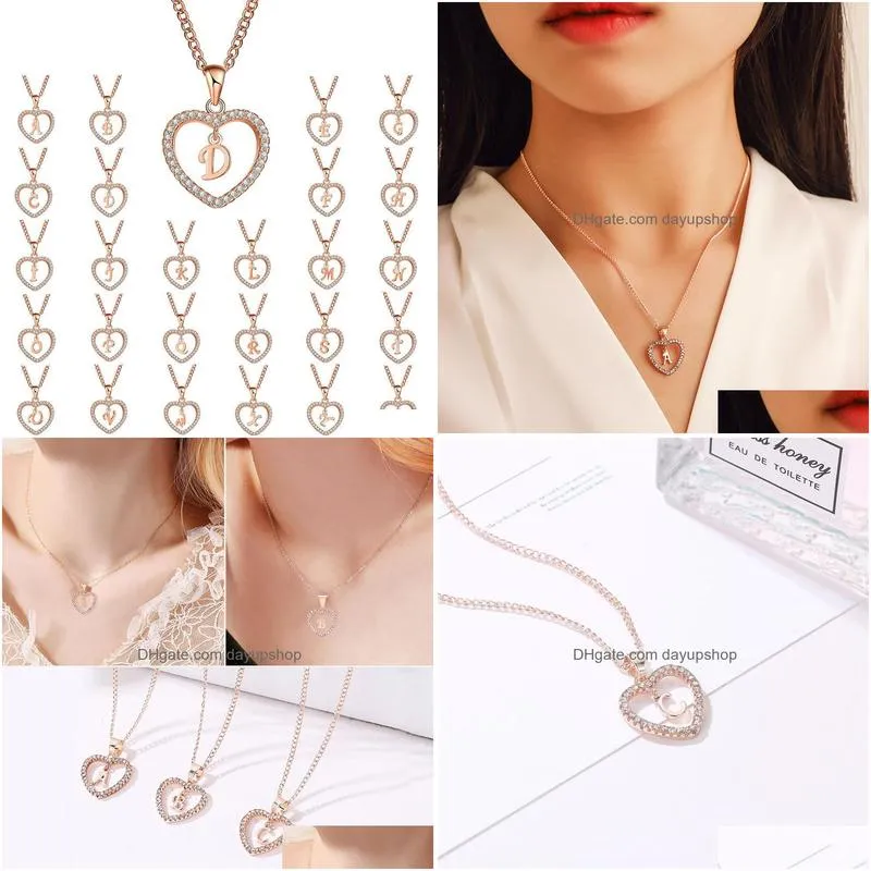 Chokers Ins Style 26 Letter Love Necklace For Women Retro Temperament Diamond Heart Pendant Clavicle Drop Delivery Jewelry Necklaces P Dhvvo