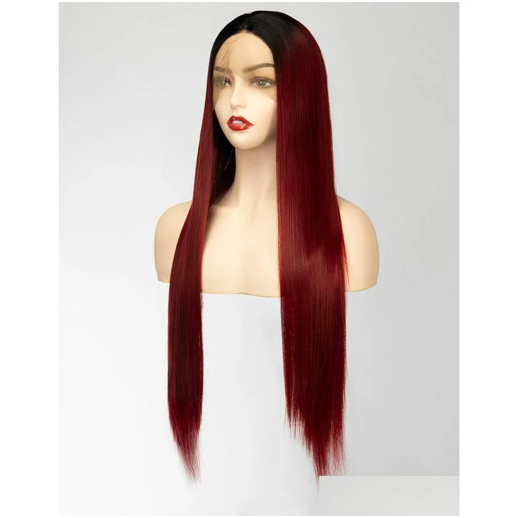 Before the sale of lace wig African women in Europe and the United States wig burgundy T color long straight hair chemical fiber hair