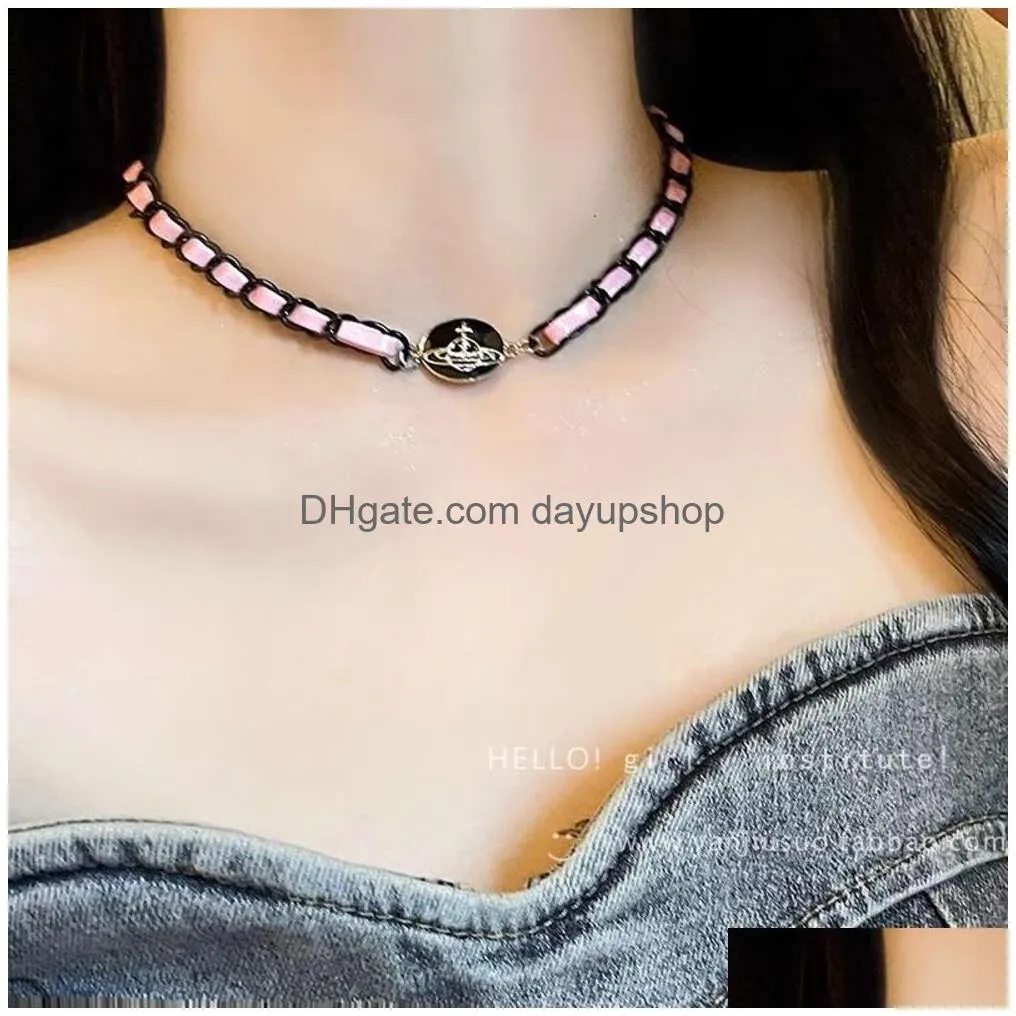 Other Fashion Accessories Designer High Quality Girlsweetheart Spicy Girl Pink Leather Rope Western Empress Dowager Collar Female Nec Dhdqj