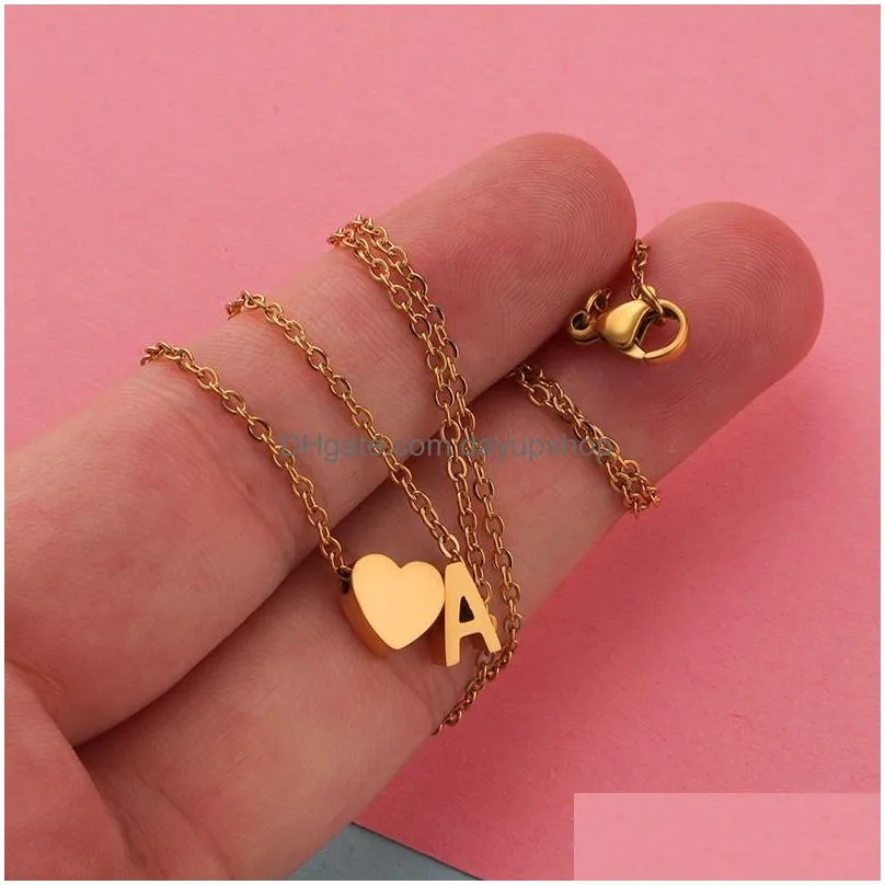 Chokers Initial Heart Necklace 18K Gold Plated Stainless Steel Tiny Letter Drop Delivery Jewelry Necklaces Pendants Dhzm0