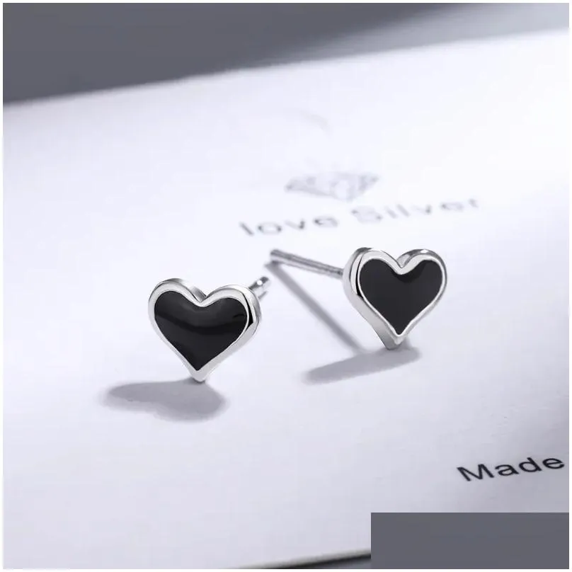 Stud Earrings Lovely Tiny Heart & Round Shaped Epoxy Resin Zircon Fashion Silver Plated Ear Accessories Jewelry For Women Girls