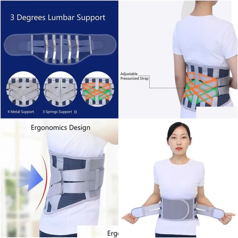Waist Support Lumbar Belt Self Heating Magnetic Orthopedic Back Brace Adjustable Trainer Pain Relief Spine Straight Drop Delivery Spor Dh1Yp
